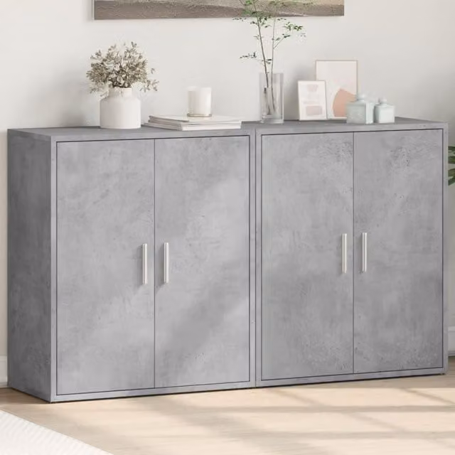 Berkfield Home Set of 2 Modern Sideboards in Concrete Grey, W/D/H: 60 x 31 x 70 cm – 1