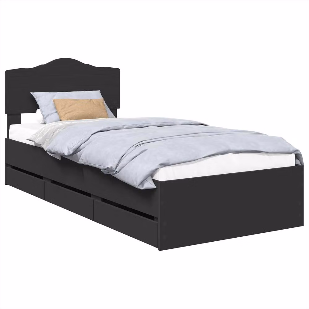 Berkfield Home Modern Bed Frame with Drawers in Black, Engineered Wood, W/D/H: 90 x 200 cm – 2