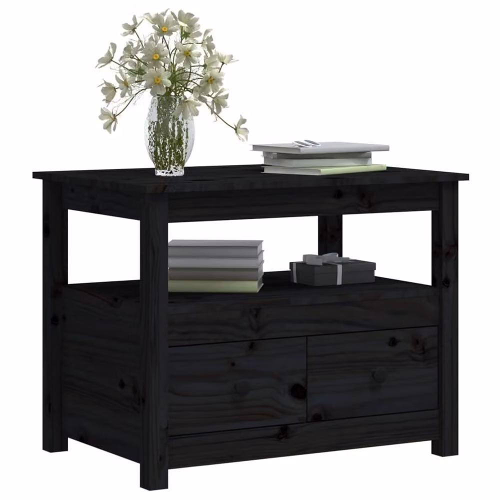 Berkfield Home Beautiful Black Solid Wood Pine Coffee Table W: 71 cm, D: 49 cm, H: 55 cm – 3