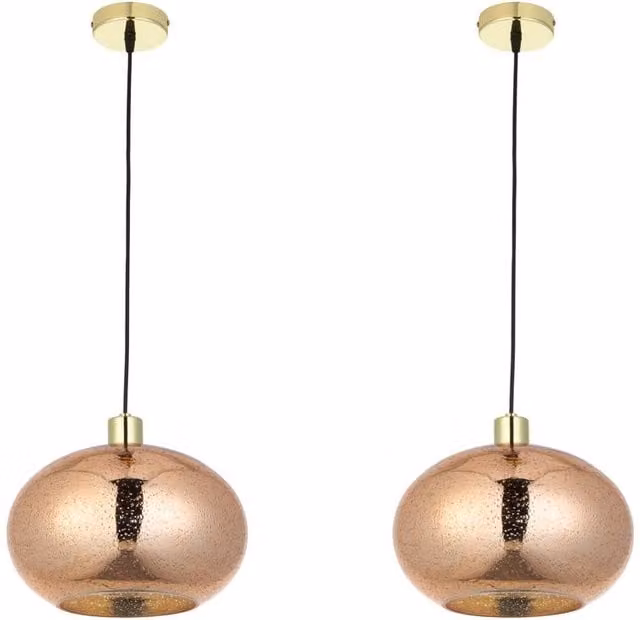 First Choice Lighting Candra Set of 2 Gold Bubbled Mercury Glass Pendant Lights – 1