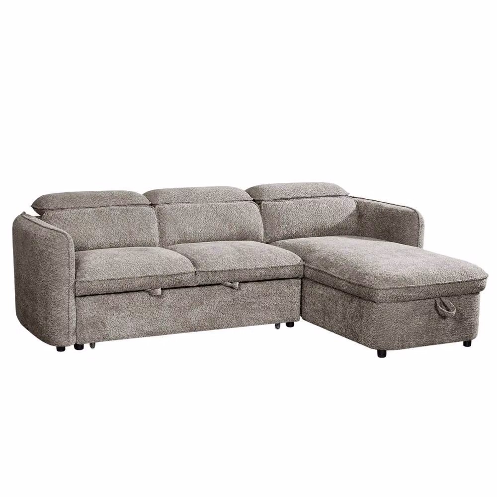 Furnishings For Less UK Ria L-Shaped 4 Seater Fabric Corner Sofa Bed in Grey – 3
