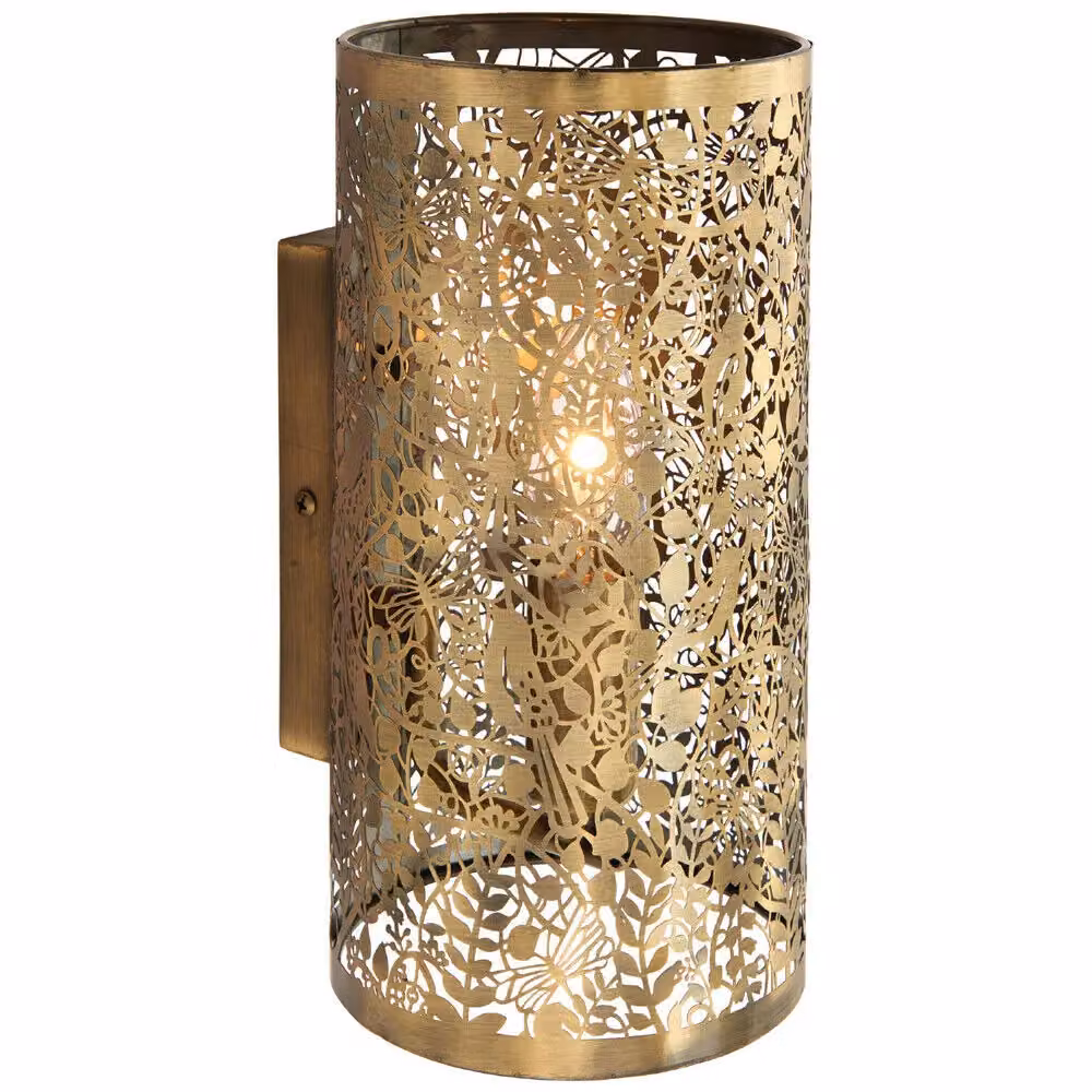 Loops 2 Pack Dimmable LED Wall Light with Brass Bird Accents and Steel Shade in Gold/Brass – 2