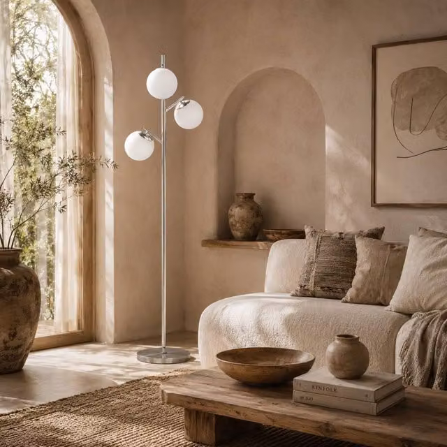 Wyld Haus Kaniri 3 Light Silver Tree Floor Lamp with Glass Globe Shades – 1