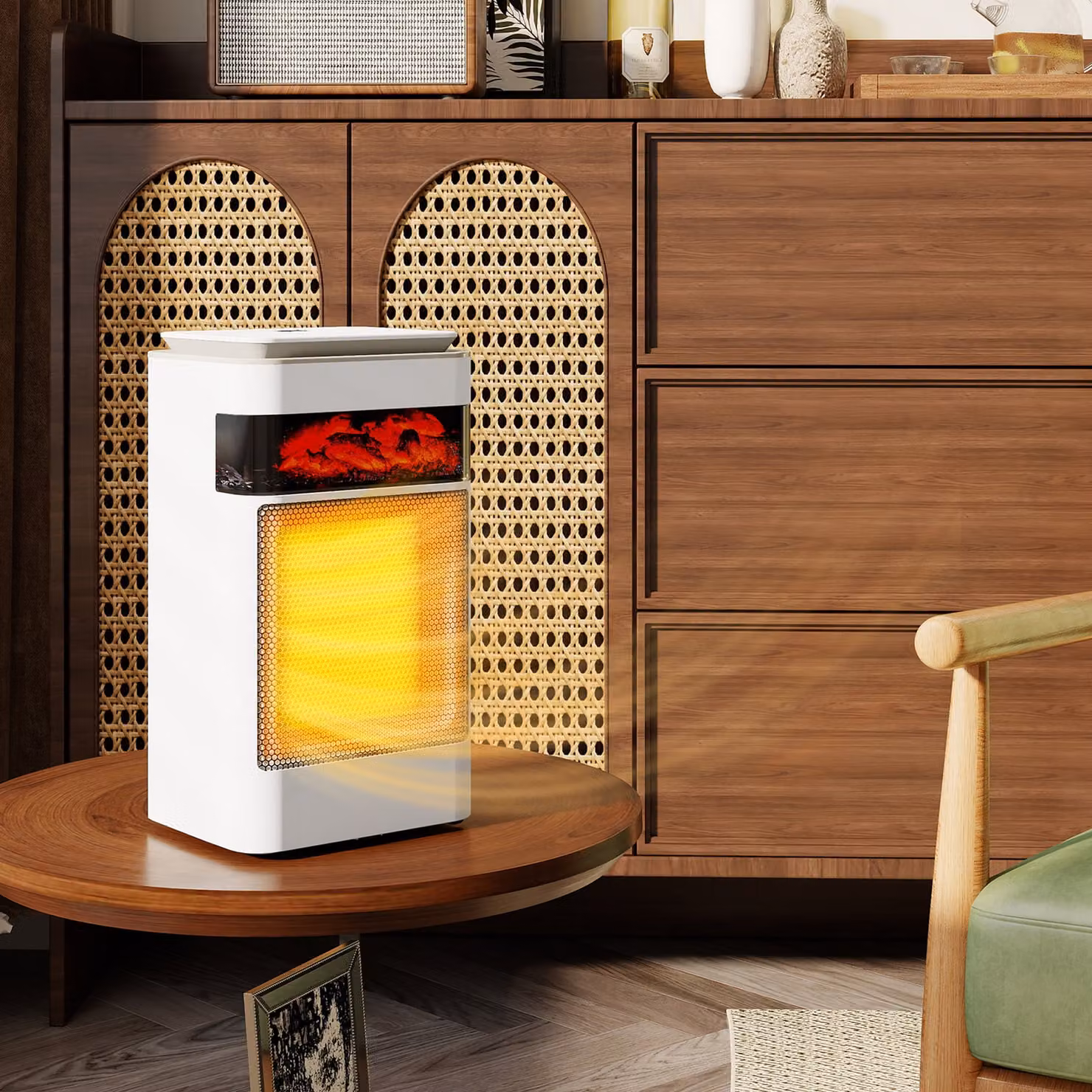 HOMCOM 1500W Ceramic Electric Fan Space Heater with Flame Effect and Oscillation, White – 2