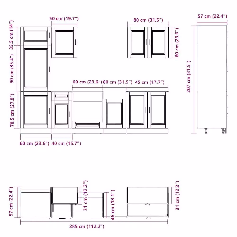 Berkfield Home Kalmar 7 Piece Modern Kitchen Cabinet Set in Black Matt MDF – 3