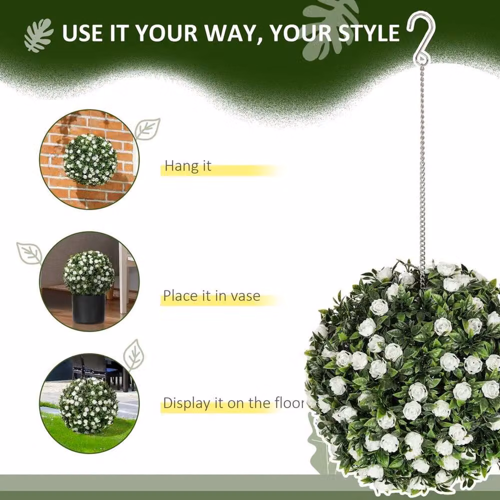 Kelvenix Set of 2 Green Artificial Rose Ball Topiary Hanging Floral Decorations – 2