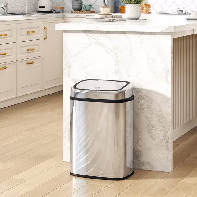 HOMCOM 50L Stainless Steel Sensor Bin with Soft Close and Fingerprint Proof Finish in Silver Tone
