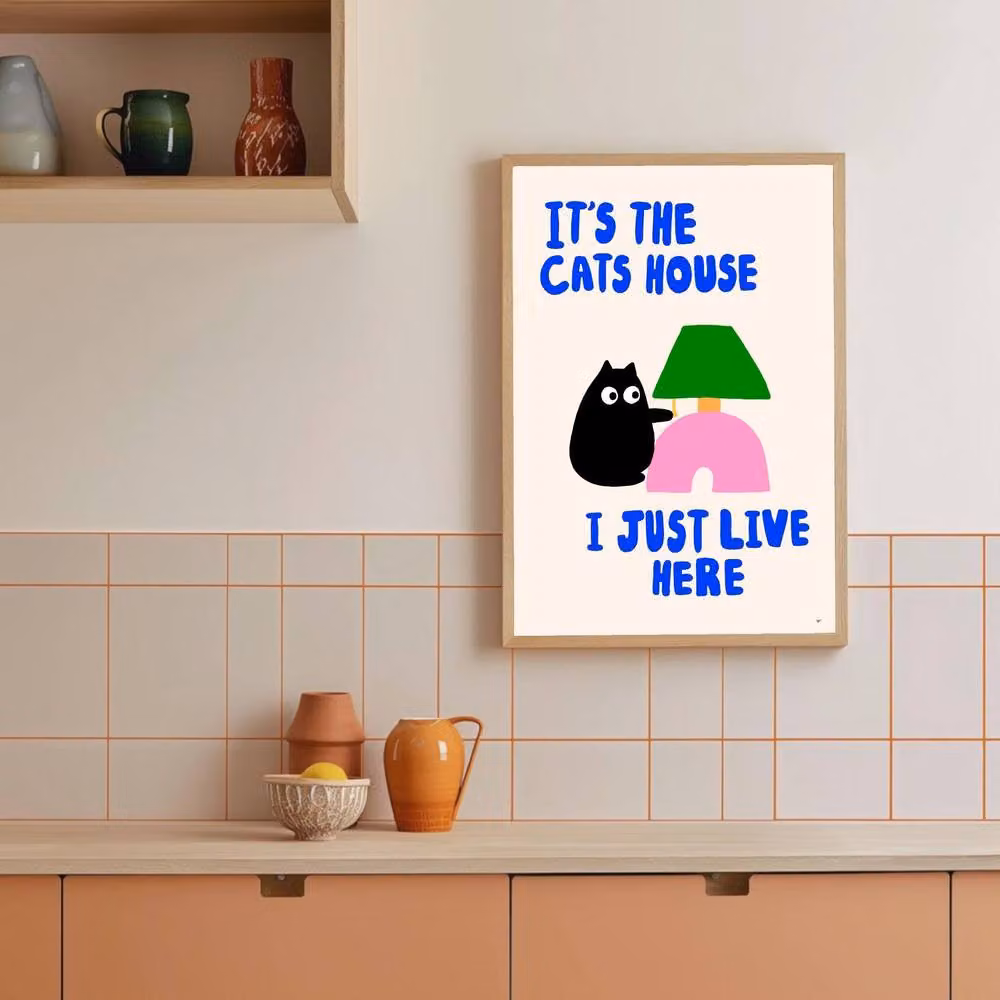 The Paper Tail Multicolour Cats House Typography Paper Poster, Size: A4 – 3