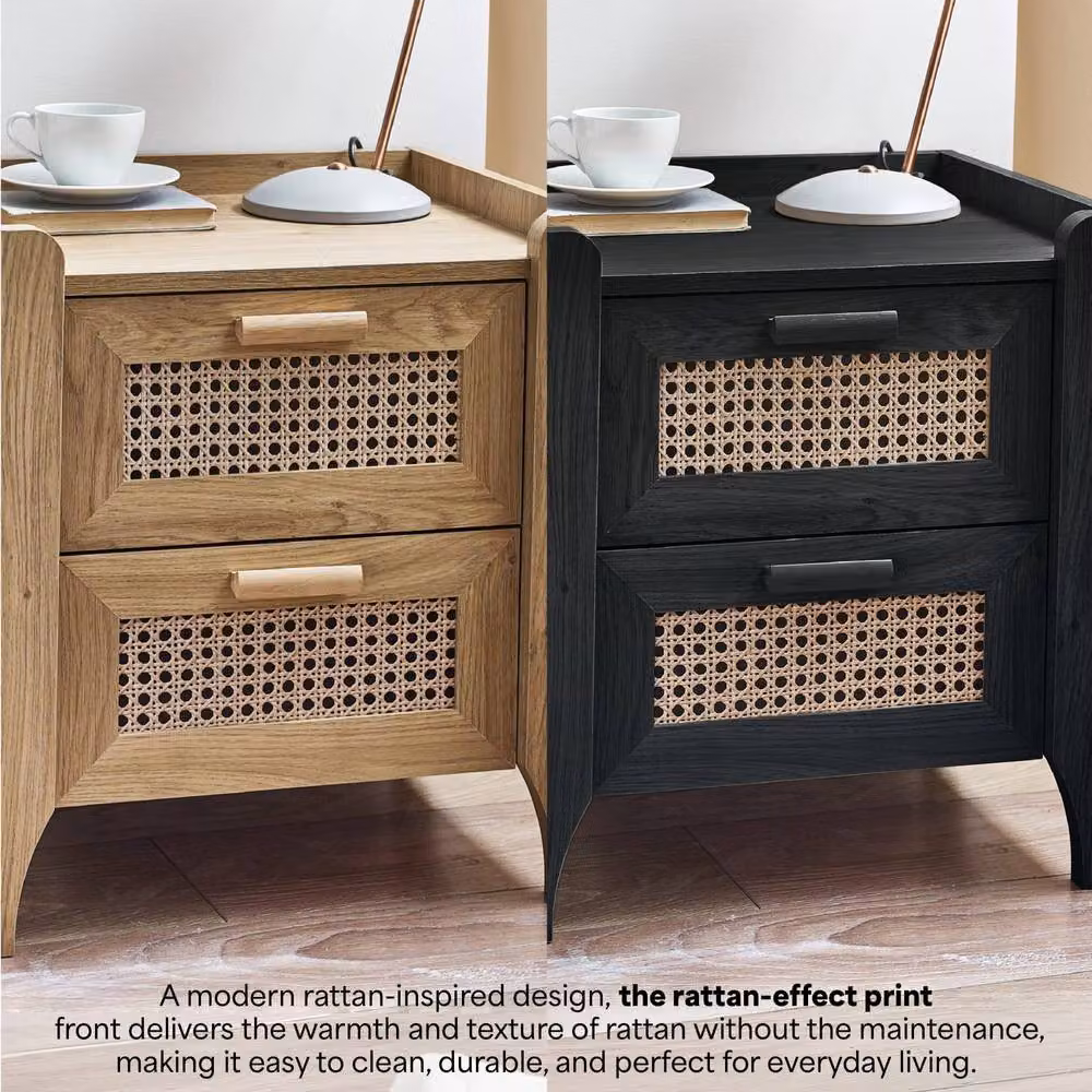 Cheshire Premium Pacifica 2 Drawer Black Ash Bedside Unit with Rattan Details – 4