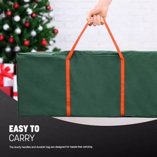 Keplin Christmas Tree and Wrapping Paper Storage Bag in Green, XL Foldable Heavy Duty Fabric Organizer with Handles – 5