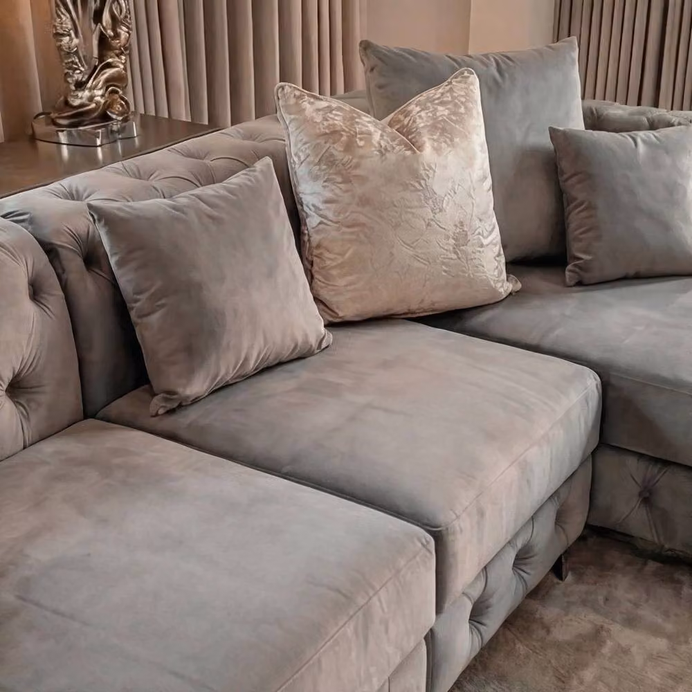 Sofaya Monaco 4 Seater Chesterfield U-Shaped Chaise Sofa in Grey Velvet – 2