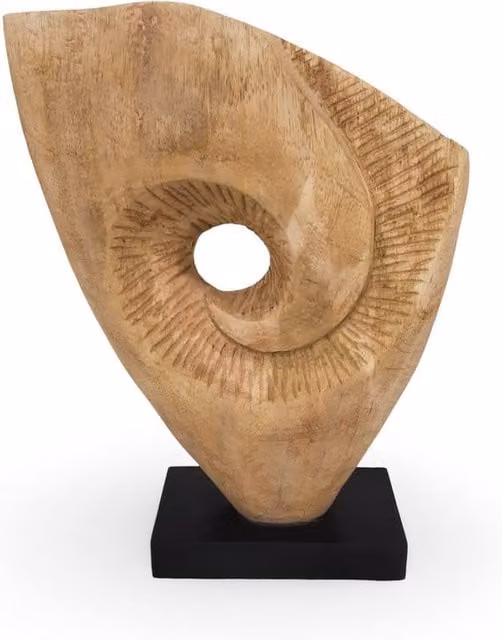 Elm Home And Garden Mango Wood Abstract Spiral Eye Decorative Sculpture in Brown and Black
