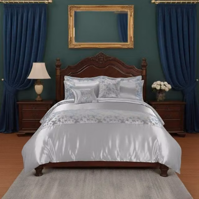 Snug City Luxury Silver Floral Embroidery Duvet Cover and Pillowcase Set, W: 180 cm, H: 200 cm – 1
