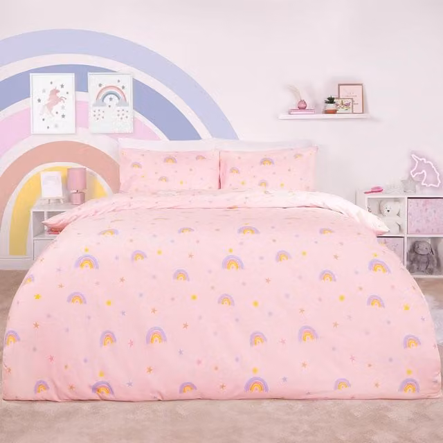 Dreamscene Junior Unicorn Star Reversible Duvet Cover and Pillowcase Set, Pink, W: 140 cm, L: 200 cm