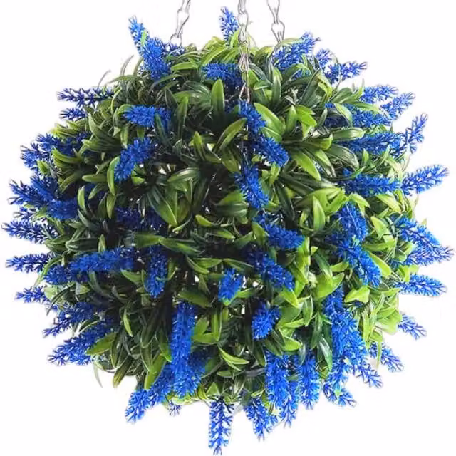 Best Artificial Blue Lavender Hanging Basket Flower Topiary Ball, Diameter: 28 cm