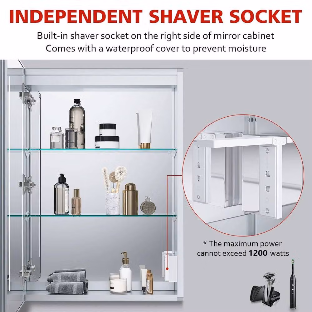 FORGEVIO Silver Bathroom Mirror Cabinet with LED Lighting and Shaver Socket, W: 50 cm, H: 70 cm – 4