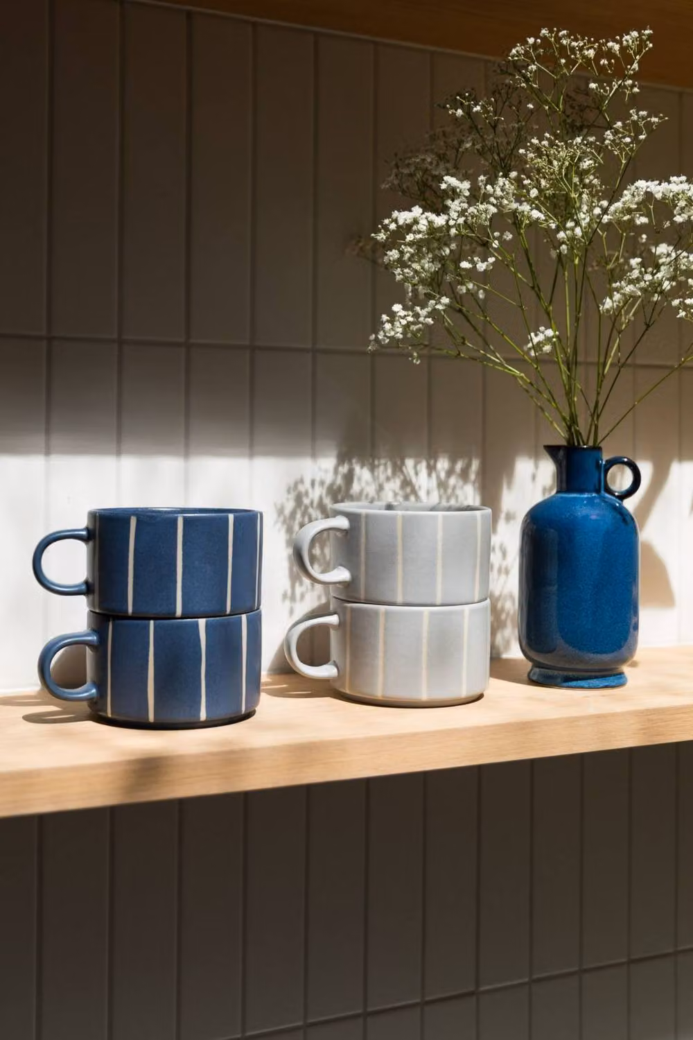 Upper Street Set of 2 Blue Striped Ceramic Mugs, 520ml – 5