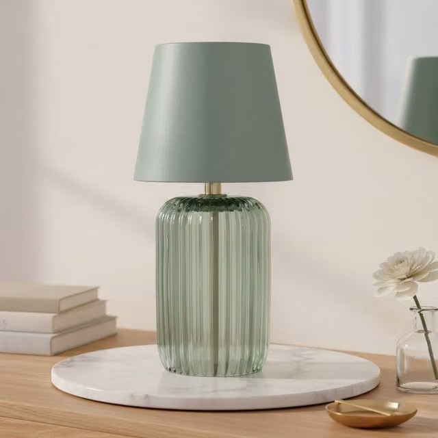 Madison & Mayfair Green Ridged Glass LED Tabletop Living Room Lamp