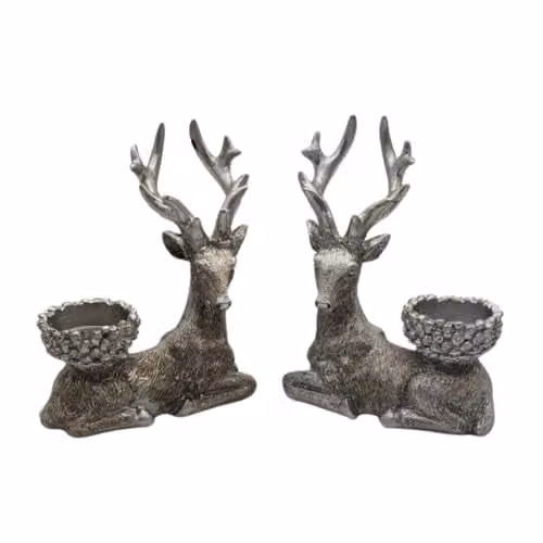 Marco Paul Set of Two Silver Resin Stag Tealight Holders – 3