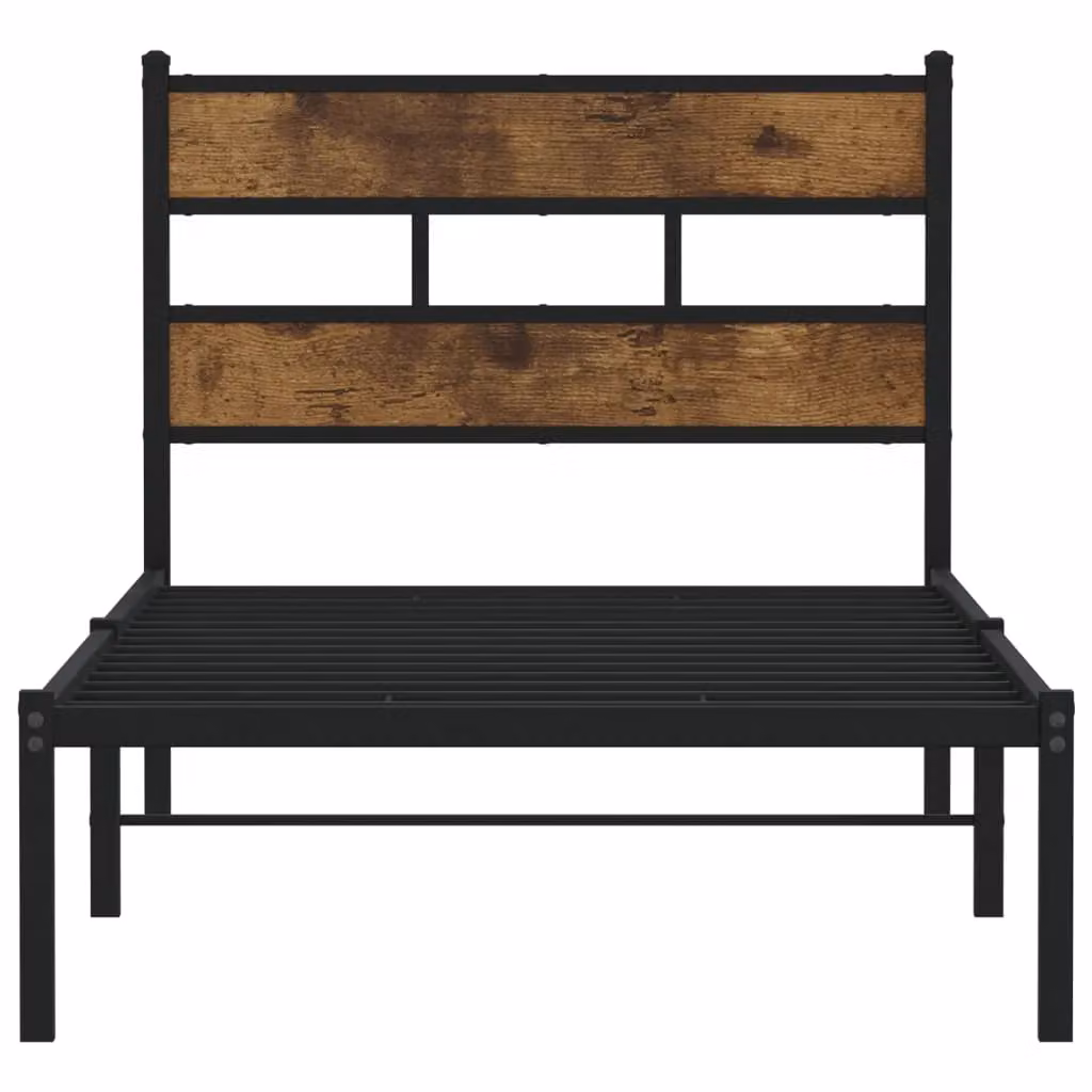 Berkfield Home Metal Single Bed Frame in Smoked Oak Brown, W/D/H: 90 x 190 cm – 3