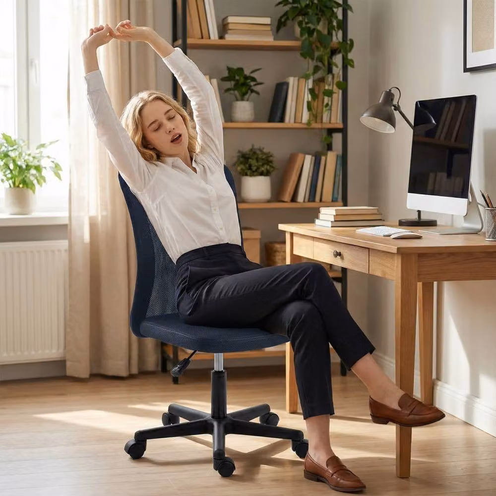 STILVORA Blue Fabric Armless Task Chair with Adjustable Height and 360 Degree Swivel – 8
