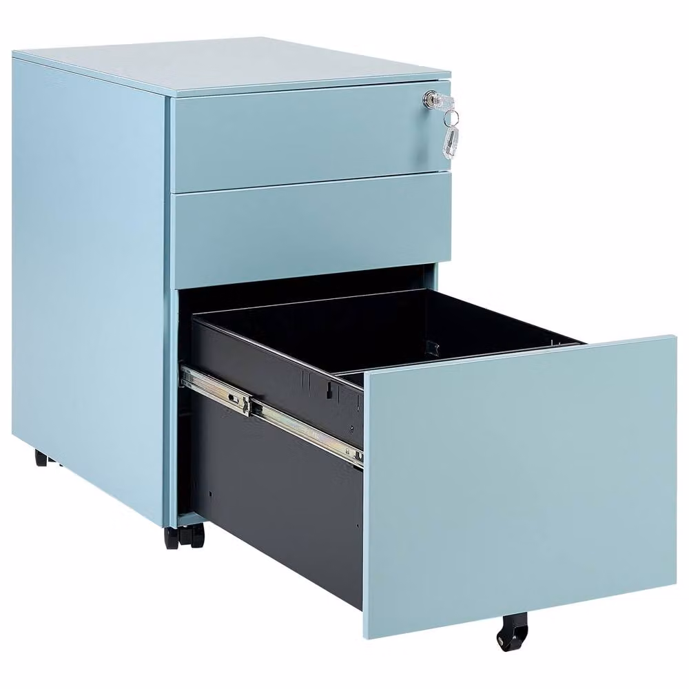 Wyld and Coco Light Blue Metal 3-Drawer Lockable Storage Unit with Castors – 3
