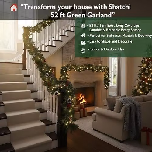 Shatchi 3-Piece Alaskan Green Artificial Christmas Garland Set, 16m Total Length – 7