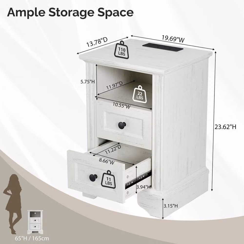 FORGEVIO White 2 Drawer Bedside Table and Nightstand Storage Cabinet – 2