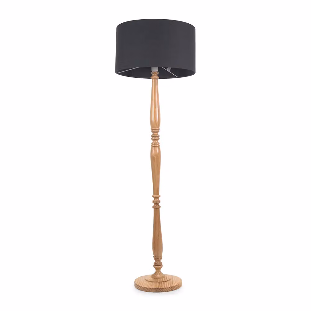 ValueLights Victoria Traditional Wood Floor Lamp with Grey Fabric Drum Shade and LED Bulb – 2