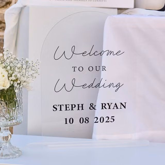 Club Green Monochrome Welcome To Our Wedding Customisable Round Acrylic Tabletop Sign in Green and Multicolour