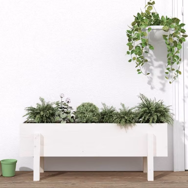 Berkfield Home Garden White Wooden Raised Bed, W/D/H: 101 x 30 x 38 cm