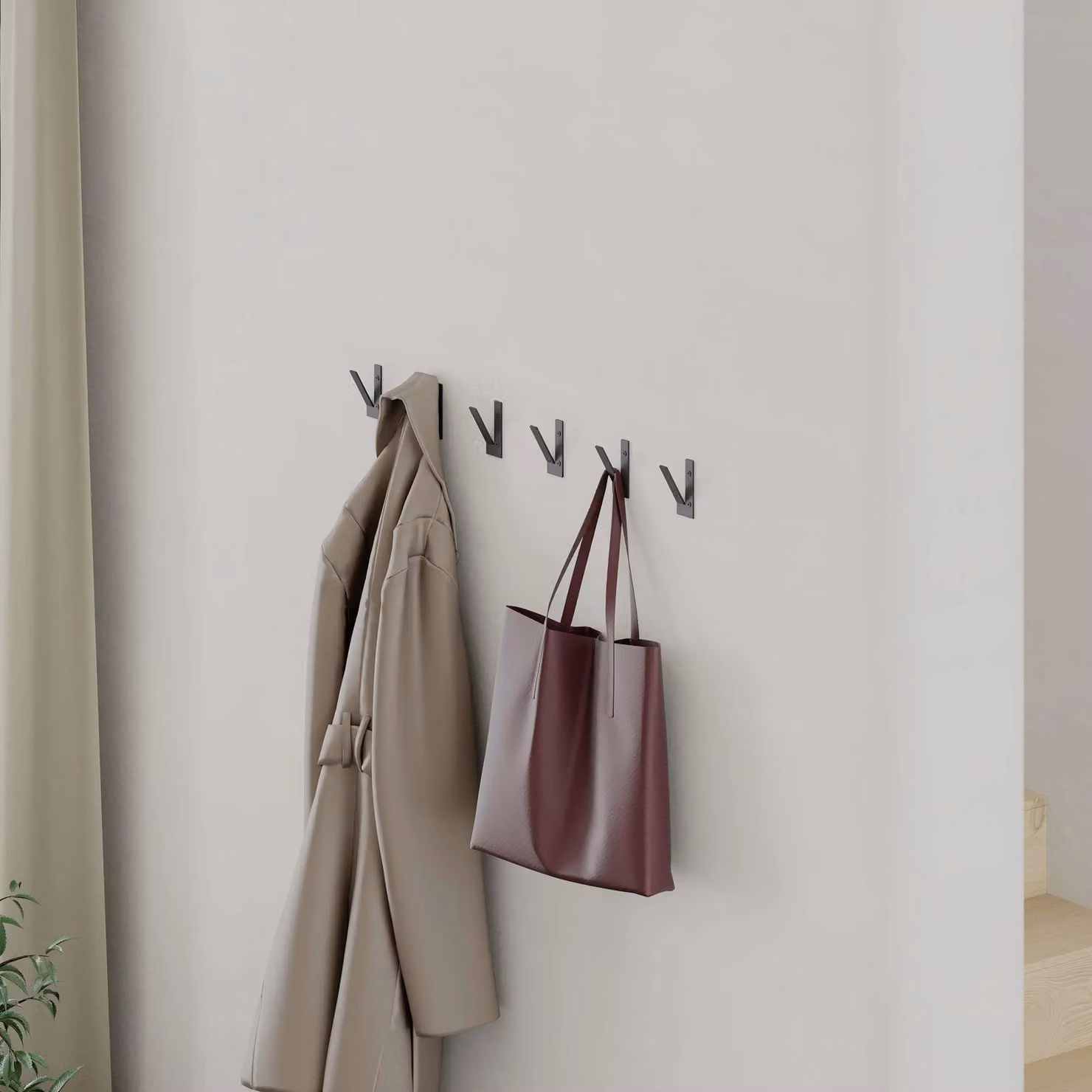 Decortie Nora Modern Triple Metal Hook Set of 3 in Matte Black Waterproof Stainless Steel – 3