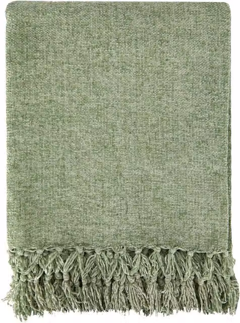 Emma Barclay Darcy Tassel Woven Throw Blanket with Fringes, Green, W: 130 cm, D: 150 cm