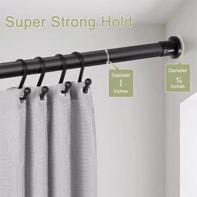 FLAVORA Heavy Duty Extendable Curtain Pole in Black, Stainless Steel, Width: 260-310 cm