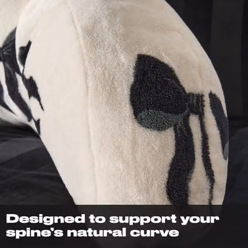 OHS Bow Print Cuddle Cushion in Black and White, Soft Fleece Reading Pillow, W/D/H: 65 x 40 x 40 cm – 5