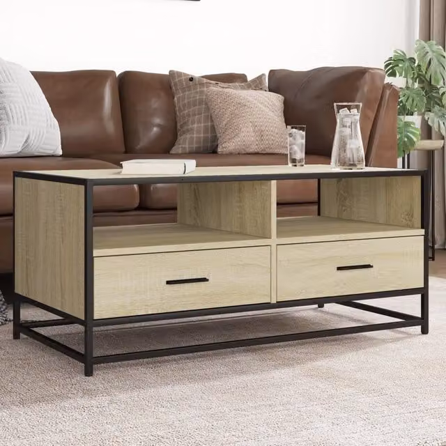Berkfield Home Industrial Coffee Table in Sonoma Oak and Brown, W/D/H: 100 x 50 x 45 cm