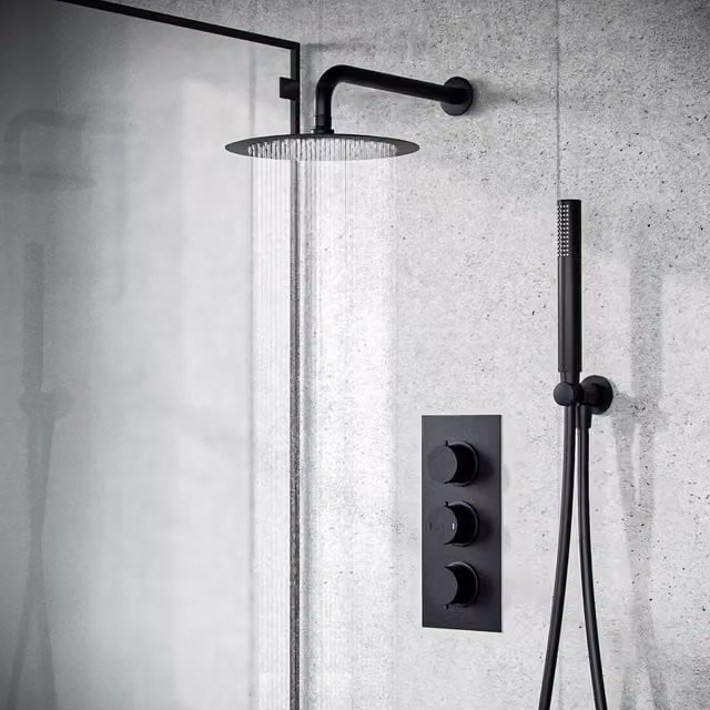 Nes Home Matte Black 2 Way Thermostatic Concealed Shower Valve with Handset Head and Arm Set