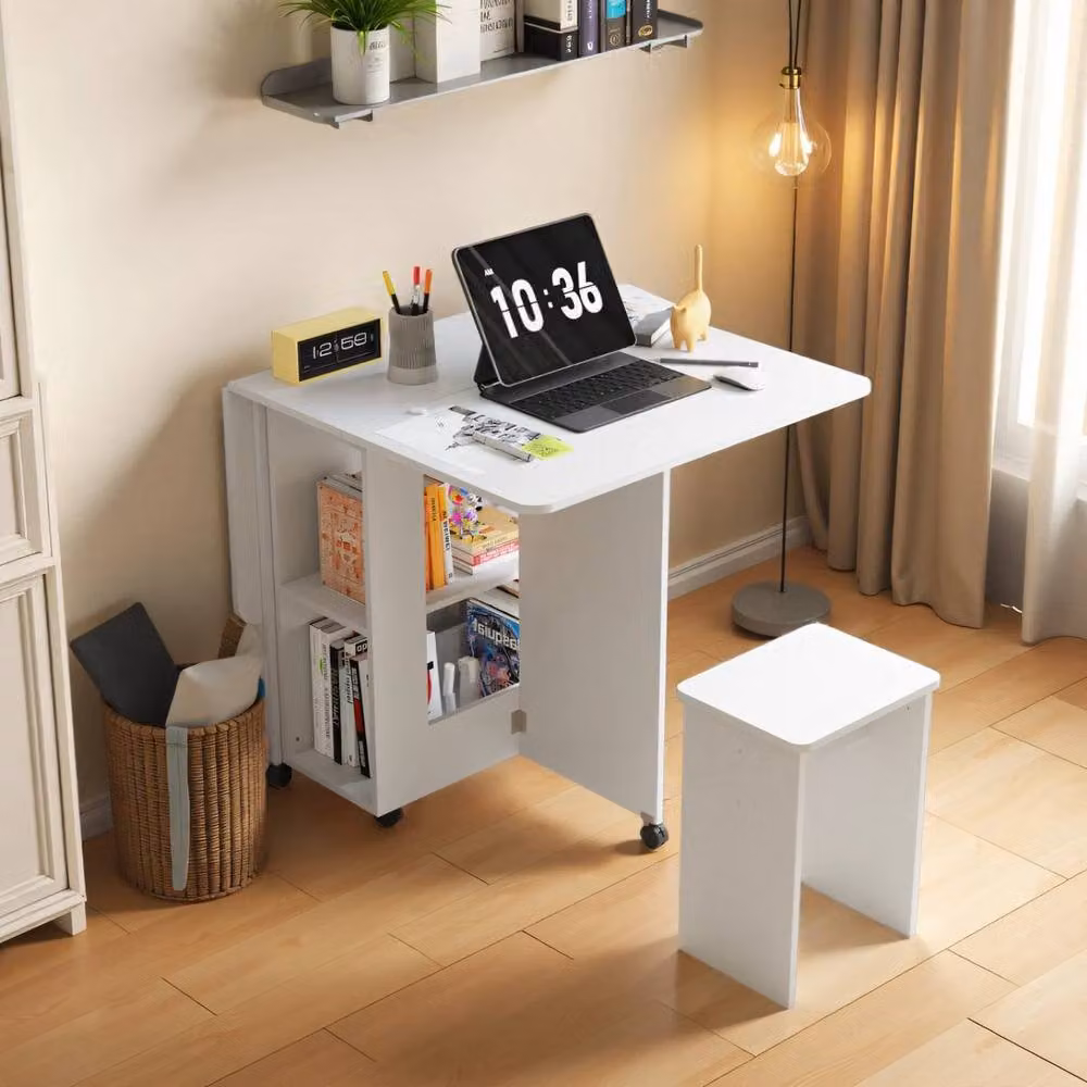 KORVIXA White Glossy Folding Rectangular Dining Table and 4 Chairs Set, W: 100 cm, D: 80 cm, H: 75 cm – 3