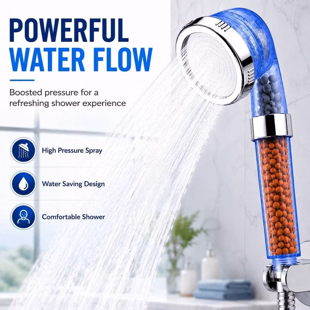 PAWNORA Hard Water Filter Handheld Shower Head in Blue and Transparent with Chrome Finish – 2
