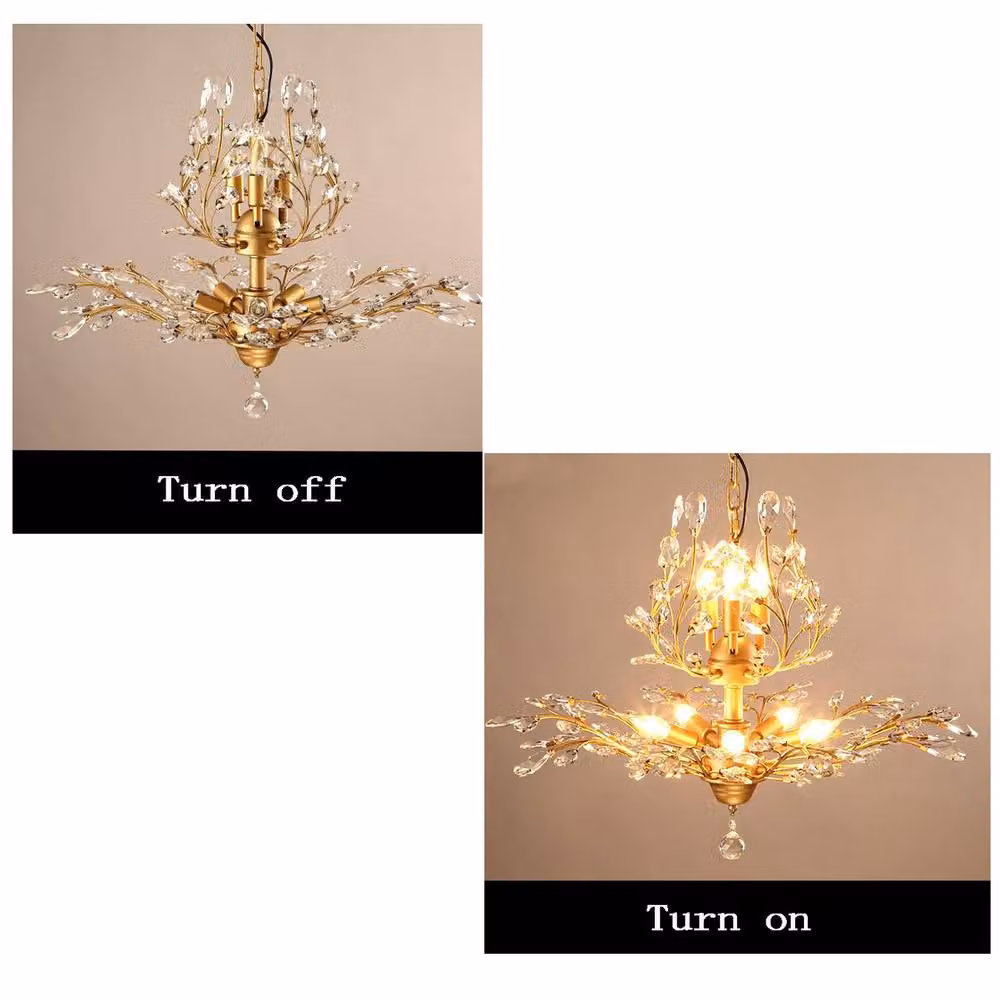NIVOR 7 Light Crystal Empire Chandelier, Retro Adjustable Pendant Light in Gold/Brass with E14 Base – 3