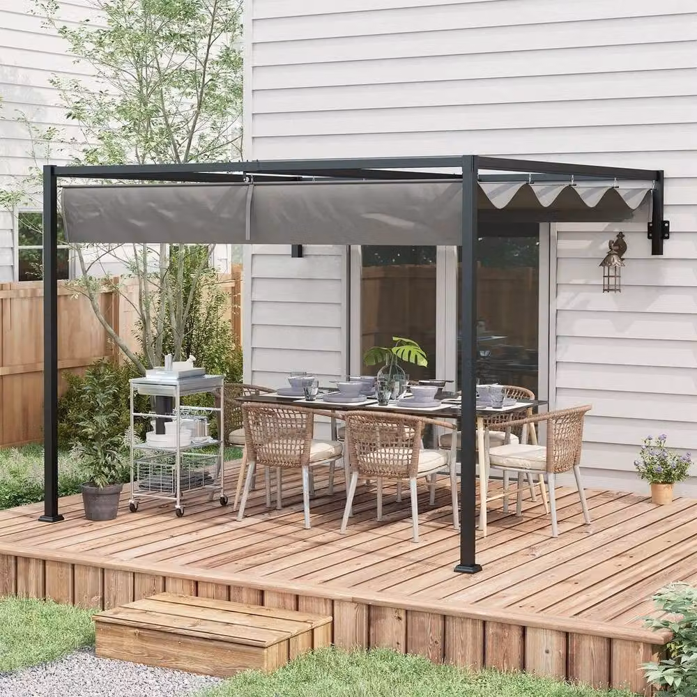 NESTLUNE Grey Wall Mounted Lean-to Pergola with Retractable Roof – 2