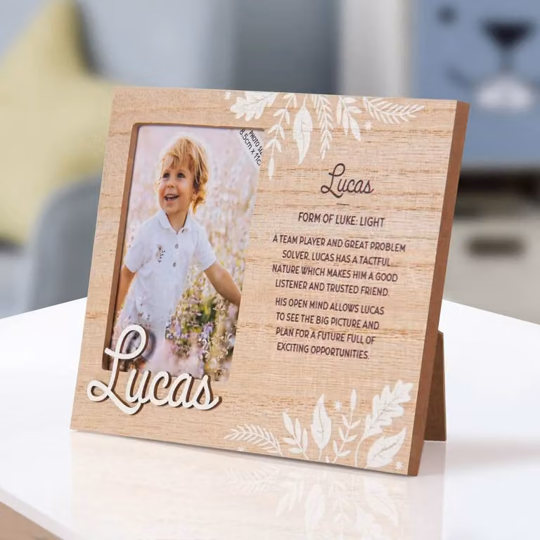 History & Heraldry Lucas Pre-personalised Child's Picture Frame, Brown, W: 8.5 cm x H: 11 cm
