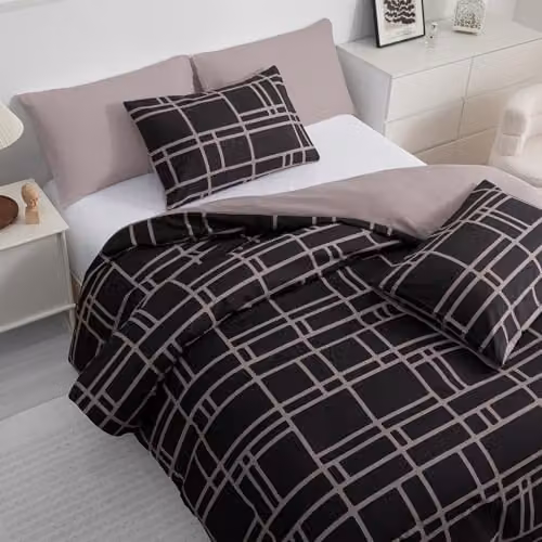 Pamposh Single Reversible Duvet Cover Set in Black and Grey, Premium Brushed Microfibre, W/D/H: 135 x 200 cm with 50 x 75 cm Pillowcase – 4