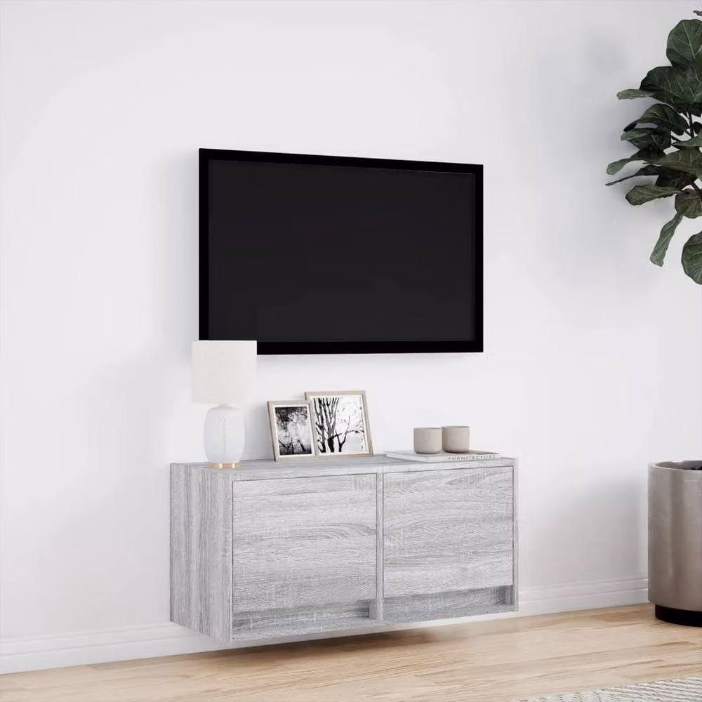 Berkfield Home TV Wall Cabinet with LED Lights in Grey Sonoma, W/D/H: 80 x 31 x 35 cm – 3