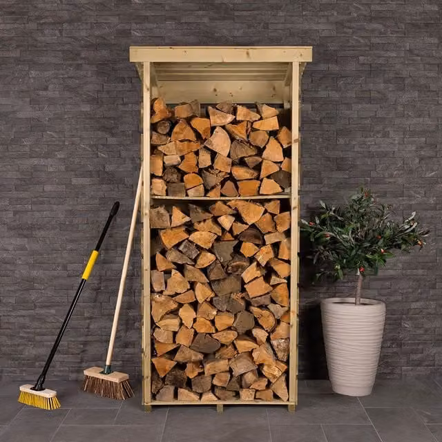 Charles Bentley FSC Mixed Spruce Wooden Single Tall Log Store in Brown, H x W x D: 182.3 x 76 x 53.2 cm