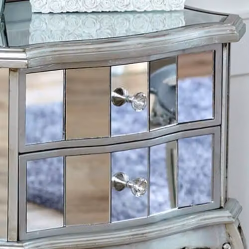 Melody Maison Tiffany Range Silver Mirrored Chest of Drawers and Pair of Bedside Tables – 3