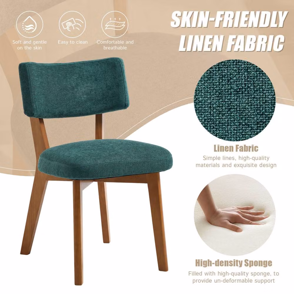 STILVORA Set of 2 Modern Dining Chairs with Solid Wood Frame and Green Fabric – 5