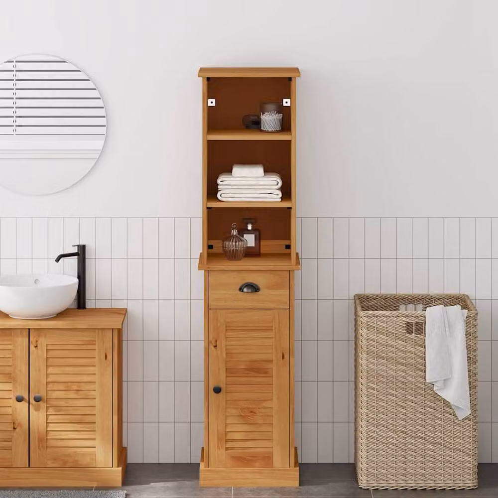 Berkfield Home 2-Piece Rustic Brown Bathroom Furniture Set with Side Cabinet, Drawer and Open Shelf – 2