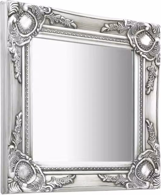 Berkfield Home Antique Baroque Style Square Wall Mirror in Silver, W/H: 40 x 40 cm