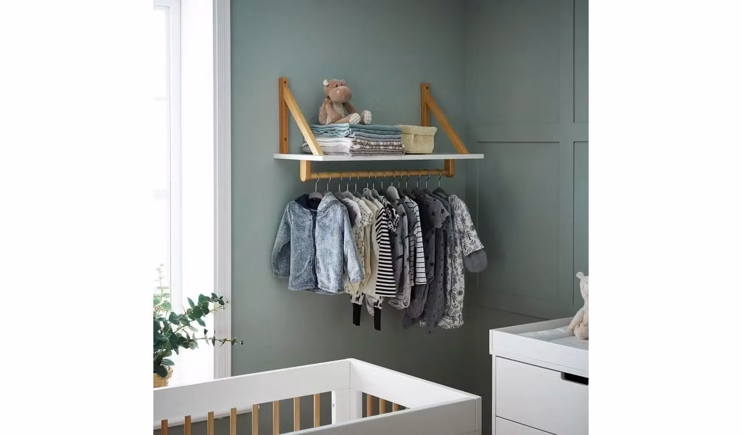 Obaby Maya White Wall Mounted Childrens Room Storage Organiser with Hanging Rod